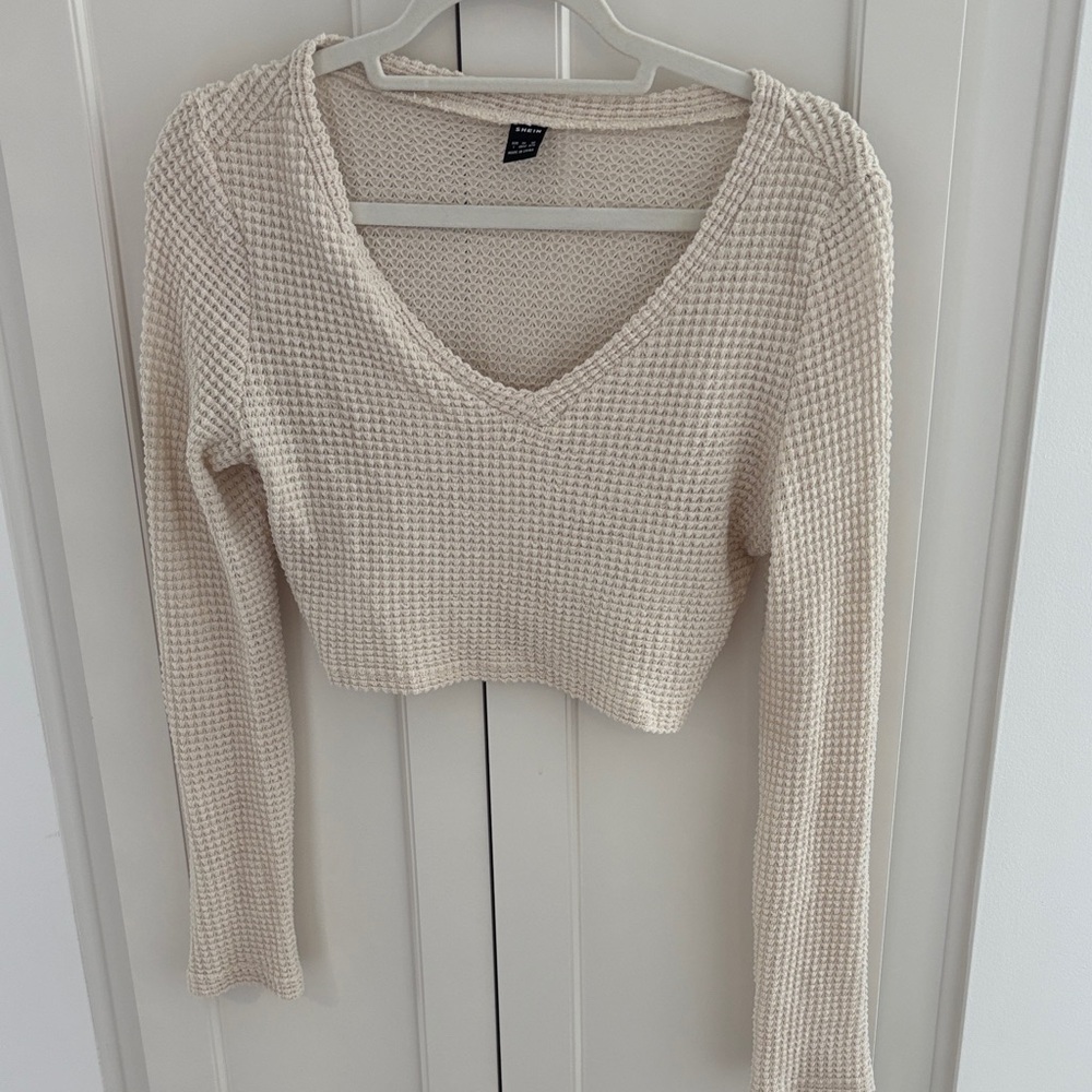 SHEIN Cream Textured Waffle Knit Top